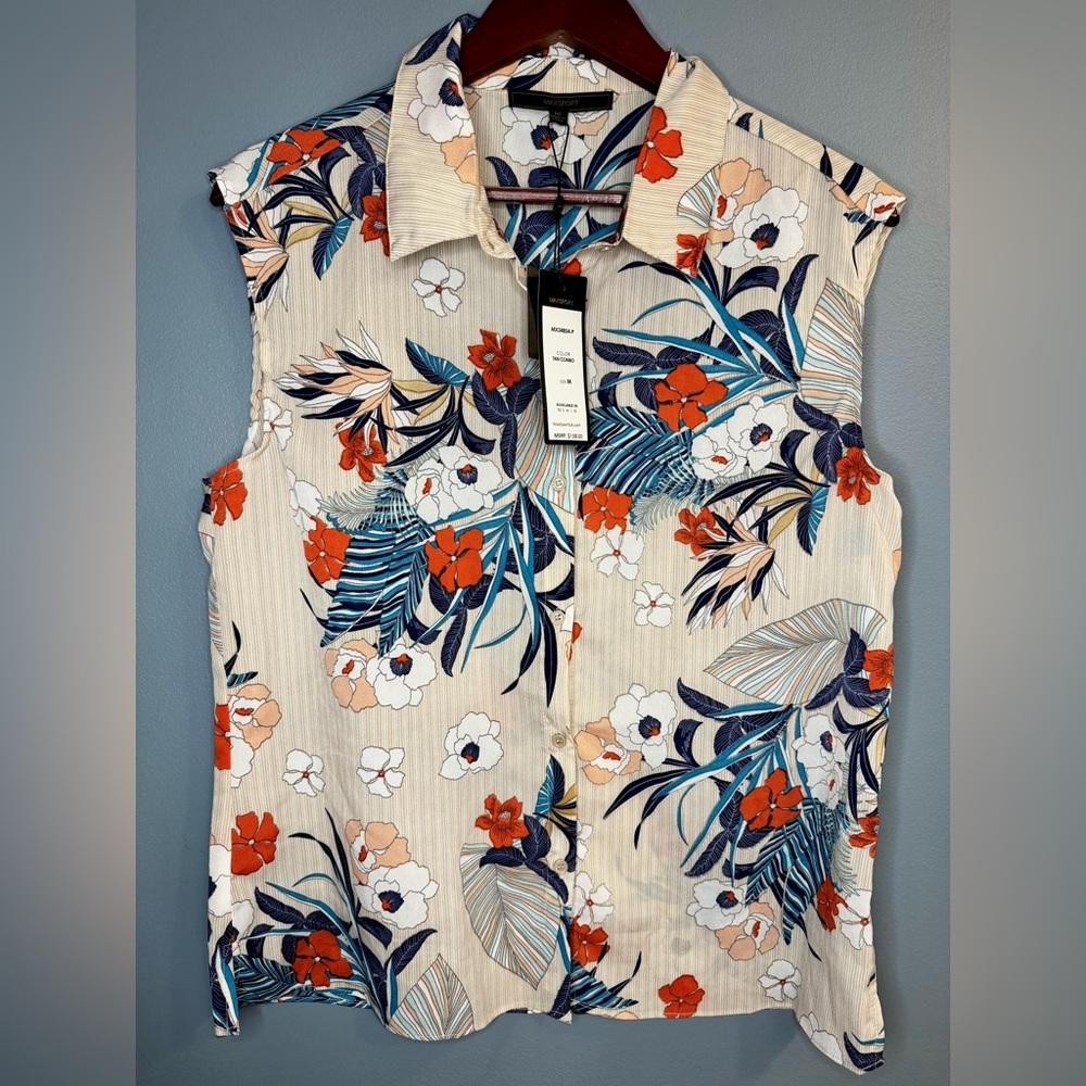 NWT MaxSport Sleeveless Button-Down Floral Blouse | Size M